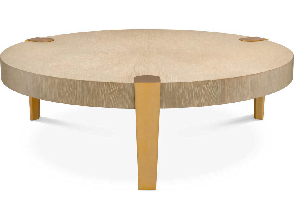 Oxnard Round Coffee Table in Washed Oak Veneer and Brushed Brass