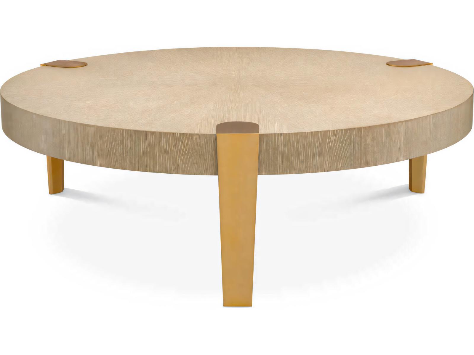 Oxnard Round Coffee Table in Washed Oak Veneer and Brushed Brass