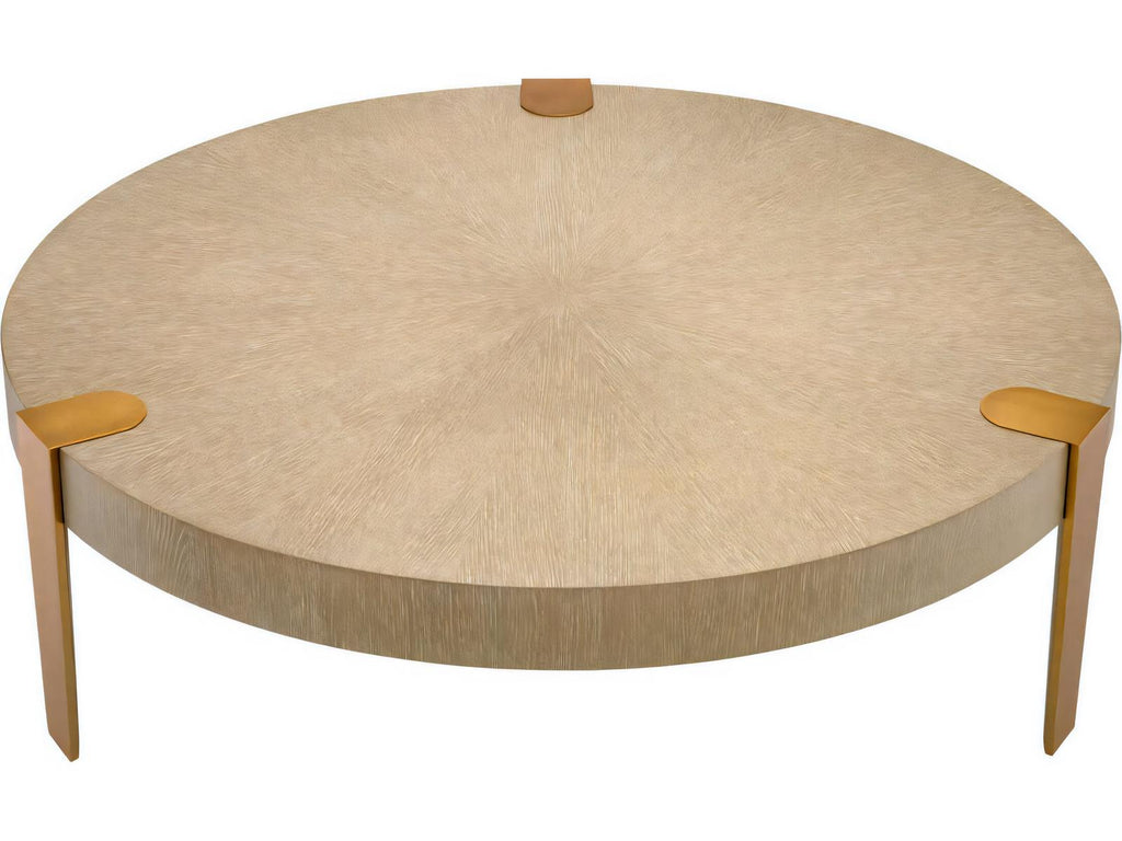 Oxnard Round Coffee Table in Washed Oak Veneer and Brushed Brass