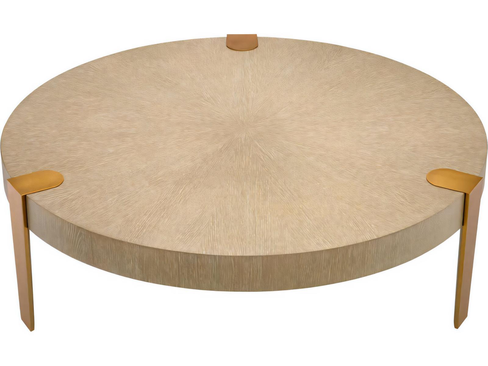 Oxnard Round Coffee Table in Washed Oak Veneer and Brushed Brass