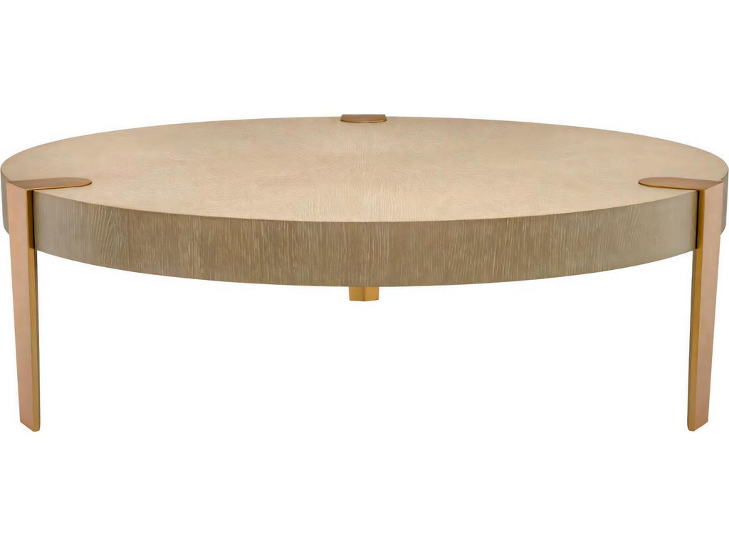 Oxnard Round Coffee Table in Washed Oak Veneer and Brushed Brass