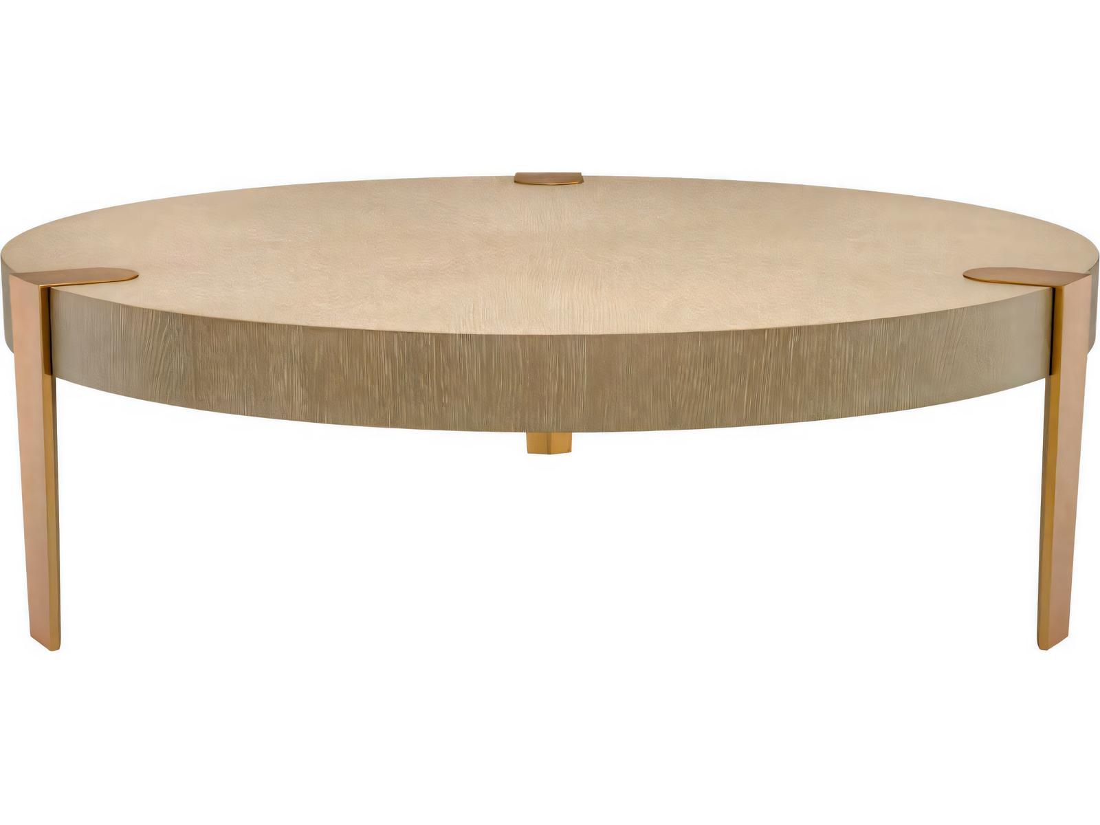 Oxnard Round Coffee Table in Washed Oak Veneer and Brushed Brass