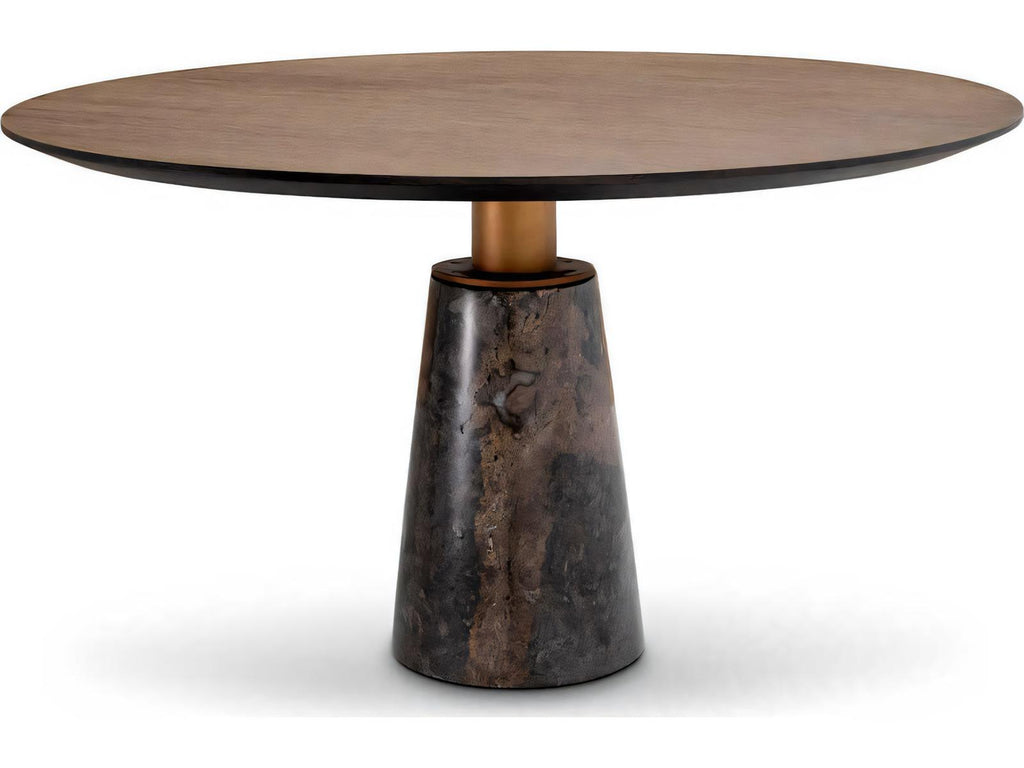 Genova Round 52-Inch Dining Table with Mocha Oak Veneer and Grey Marble
