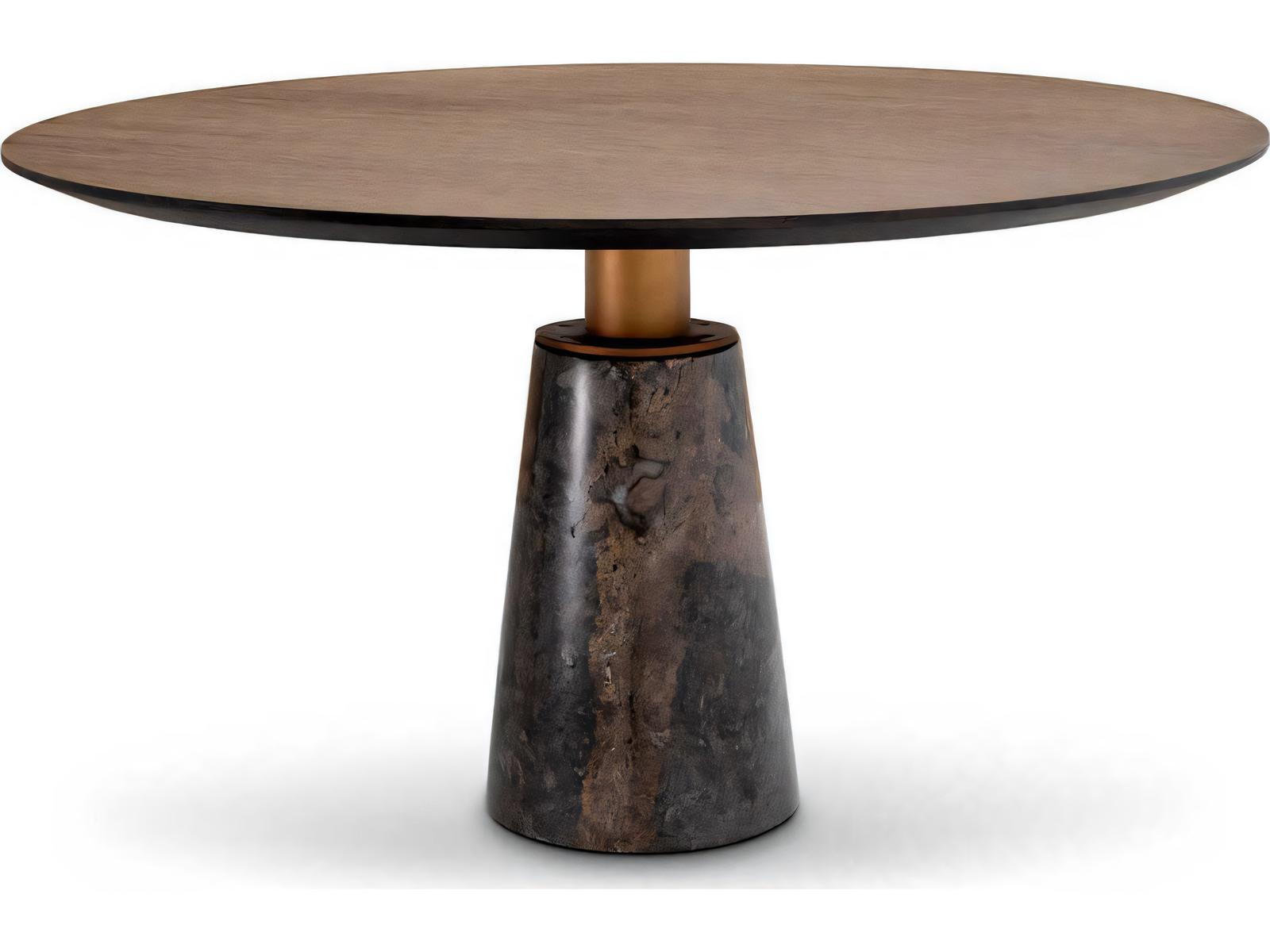 Genova Round 52-Inch Dining Table with Mocha Oak Veneer and Grey Marble