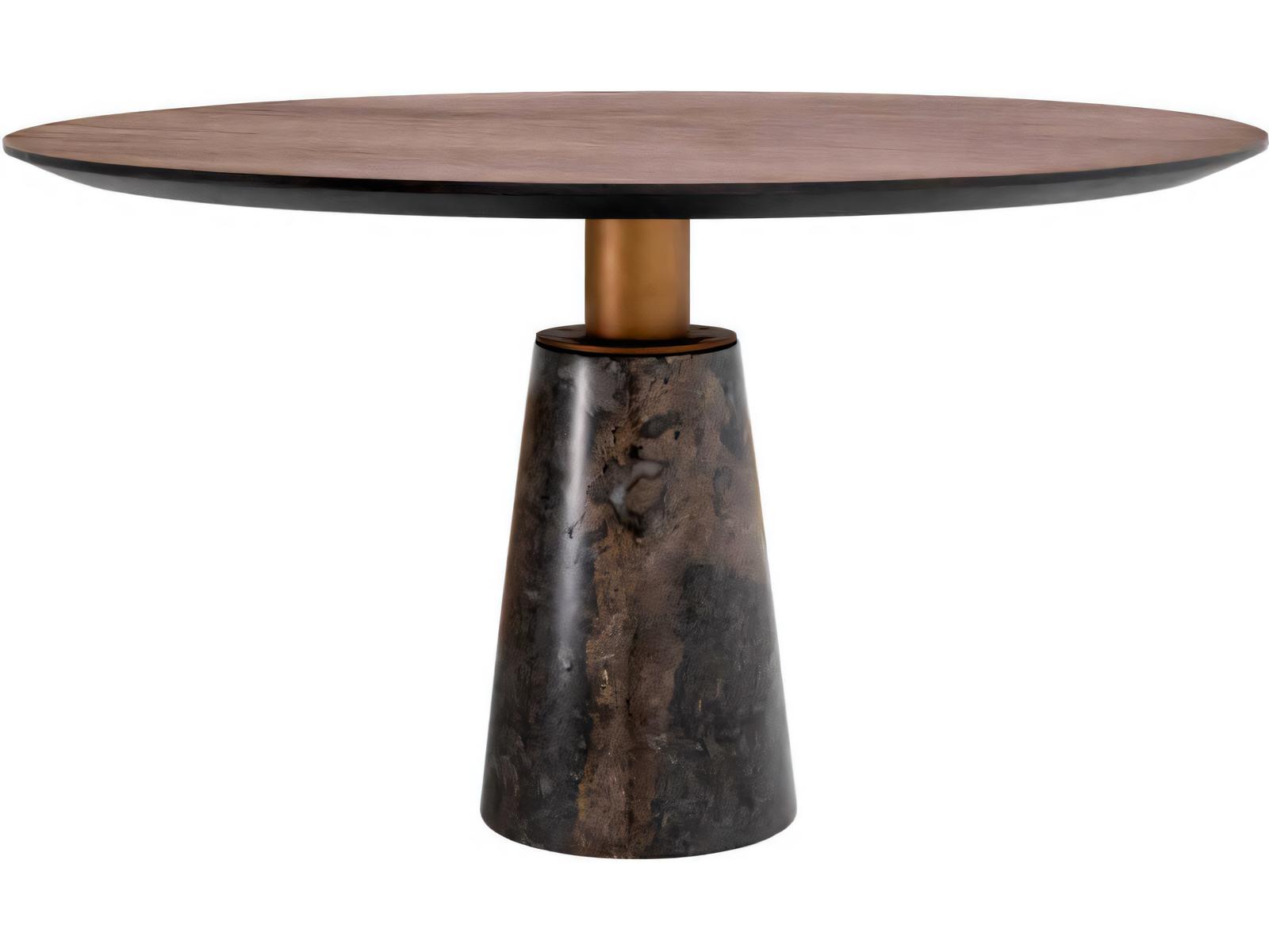 Genova Round 52-Inch Dining Table with Mocha Oak Veneer and Grey Marble