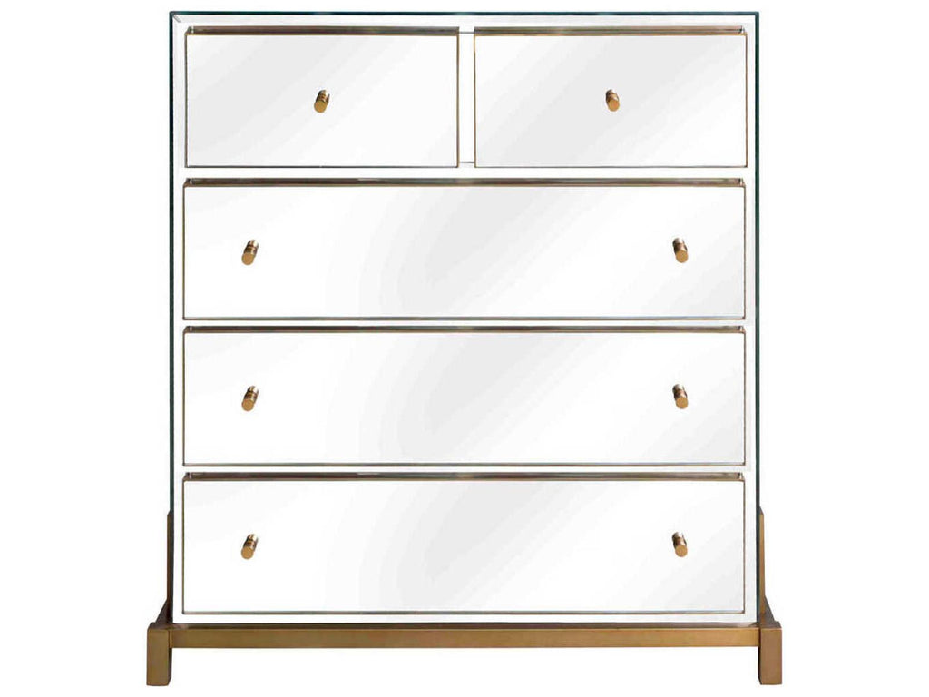 Clarington 5-Drawer Mirrored Chest with Brushed Brass Accents
