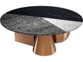 Tricolori Round Coffee Table with Brushed Copper Base and Faux Marble Top