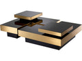 Nio Set of 4 Coffee Tables with Black Glass and Brushed Brass Finish