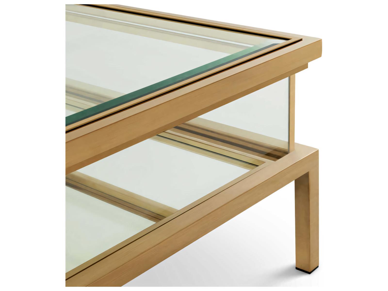 Harvey Rectangular Coffee Table in Brushed Brass with Glass Top