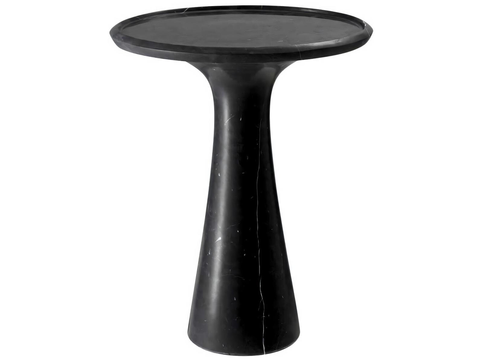 Pompano Low Round Side Table in Honed Black Marble