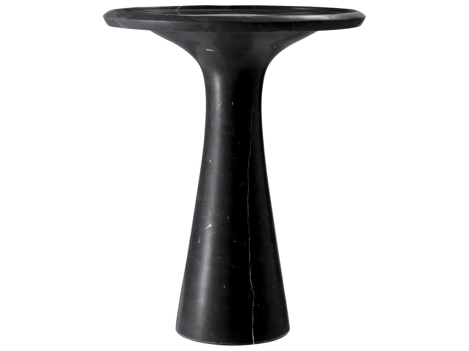 Pompano Low Round Side Table in Honed Black Marble
