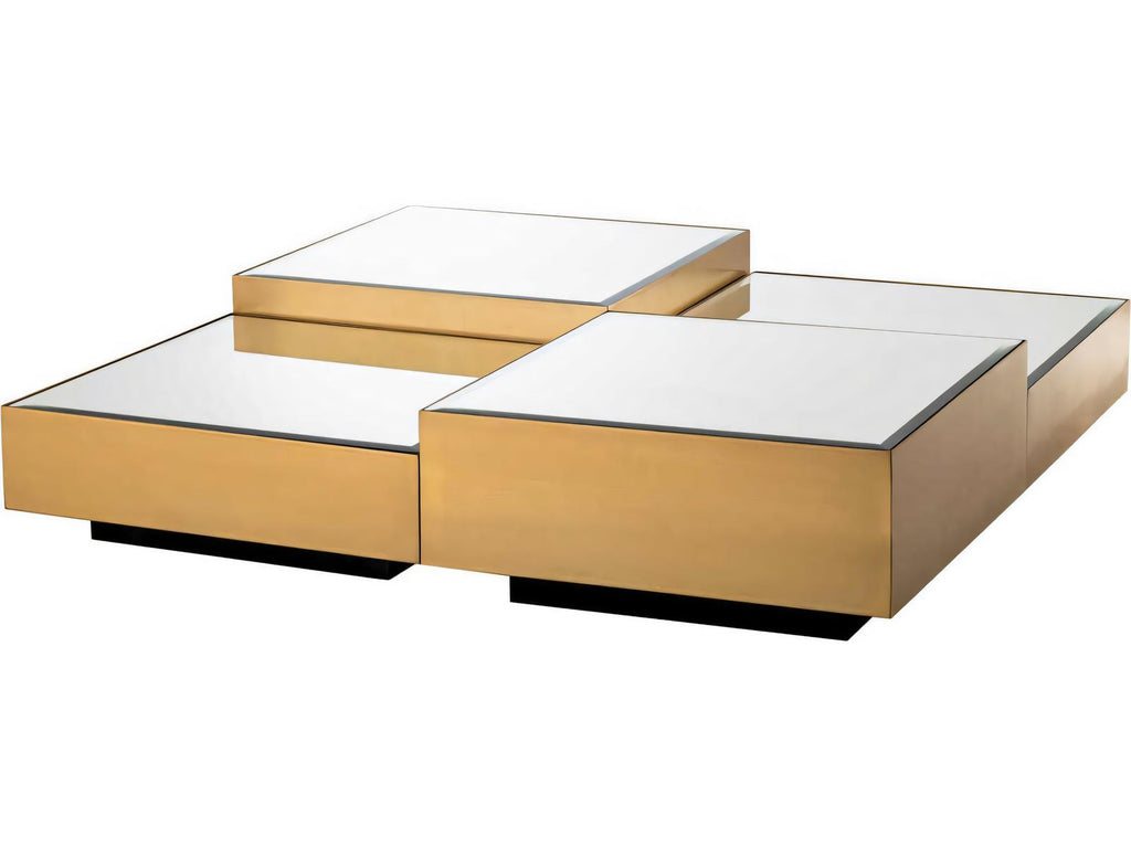 Esposito Set of 4 Coffee Tables Brushed Brass with Bevelled Mirror Glass