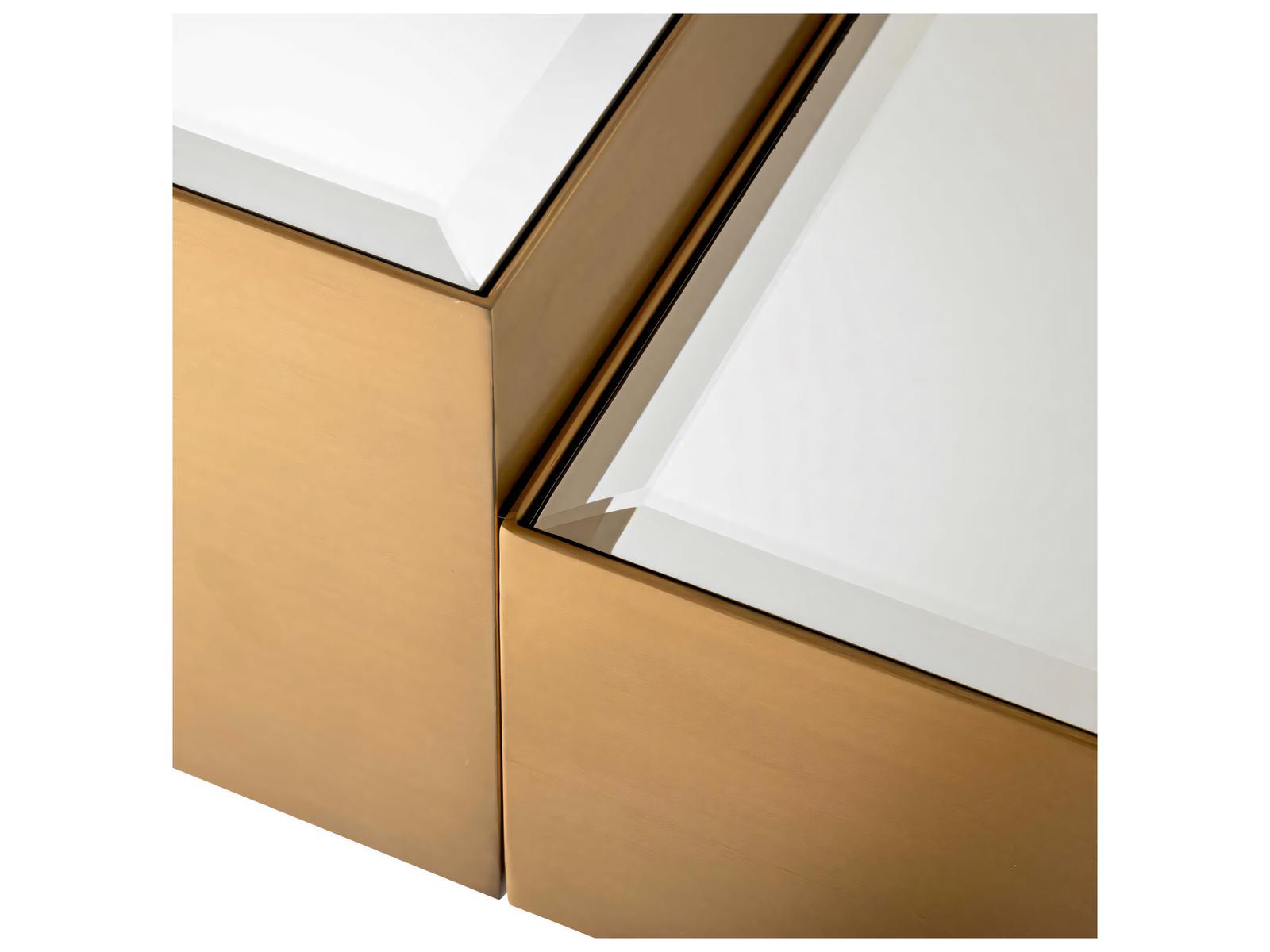 Esposito Set of 4 Coffee Tables Brushed Brass with Bevelled Mirror Glass
