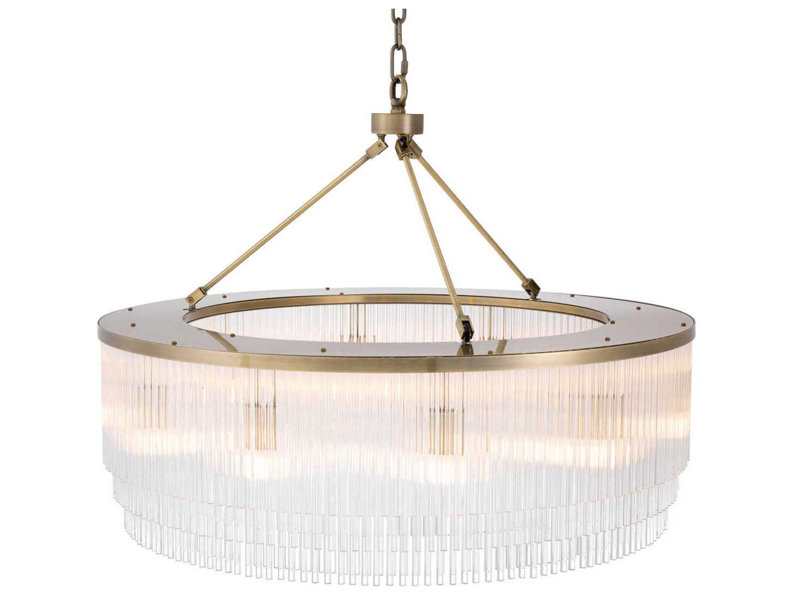 Eichholtz Hector L 10-Light Chandelier in Light Brushed Brass and Clear Glass