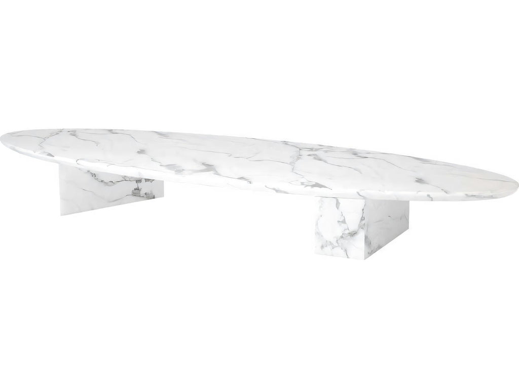 Aurore Oval Coffee Table White Faux Marble with Block Legs