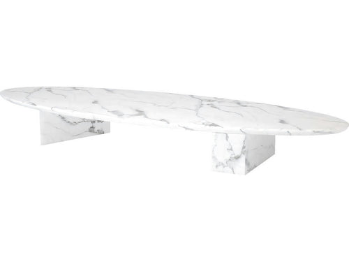 Aurore Oval Coffee Table White Faux Marble with Block Legs