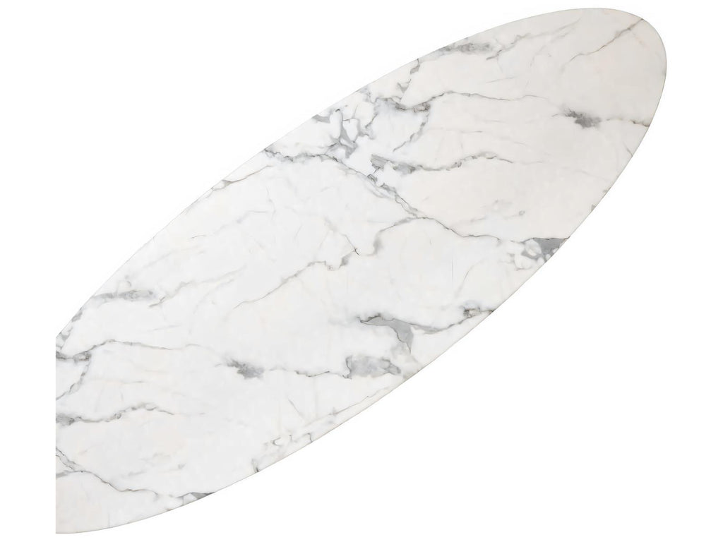 Aurore Oval Coffee Table White Faux Marble with Block Legs
