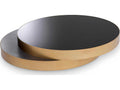 Griffith Modern Glam Coffee Table with Black Glass and Oak Veneer