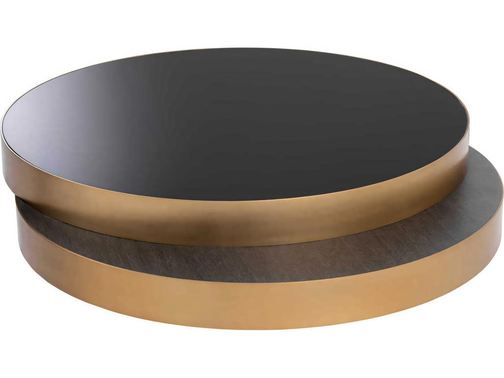 Griffith Modern Glam Coffee Table with Black Glass and Oak Veneer