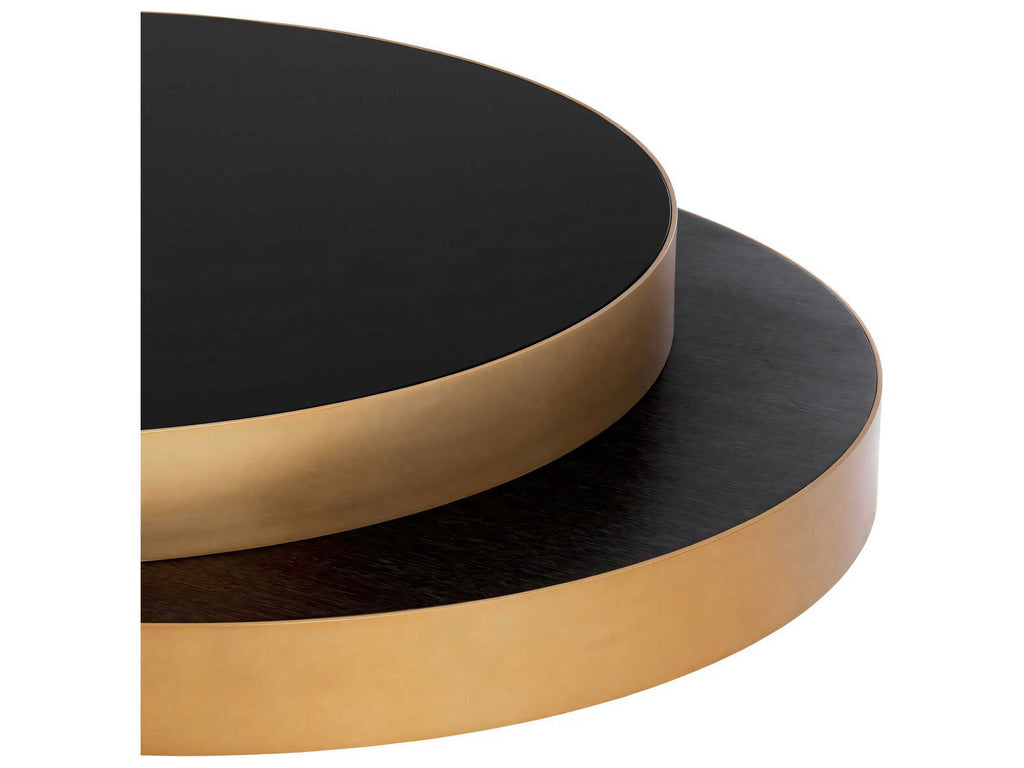 Griffith Modern Glam Coffee Table with Black Glass and Oak Veneer