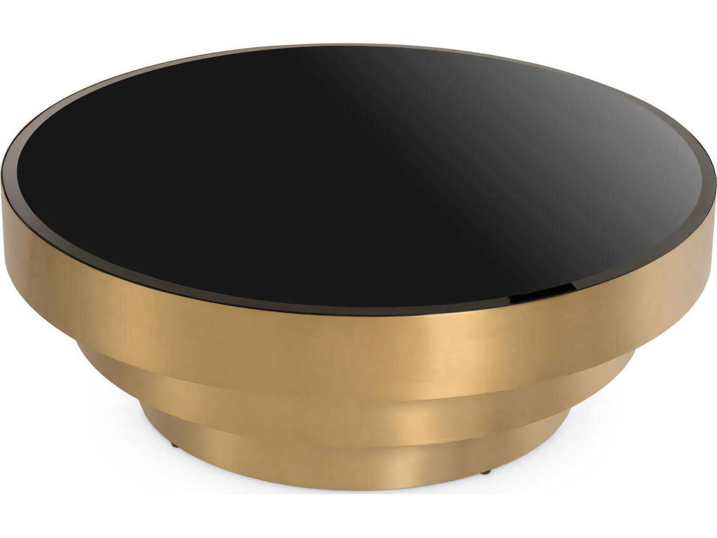Sinclair Round Coffee Table with Black Bevelled Glass and Brushed Brass
