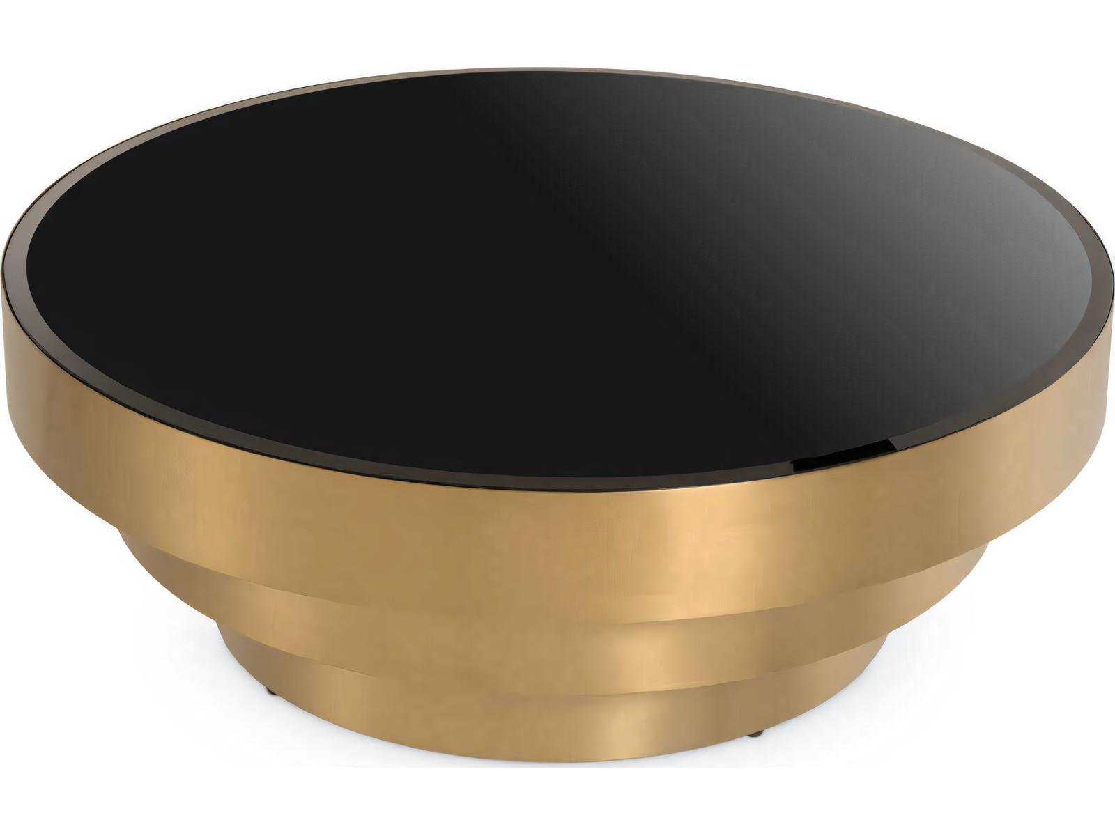 Sinclair Round Coffee Table with Black Bevelled Glass and Brushed Brass