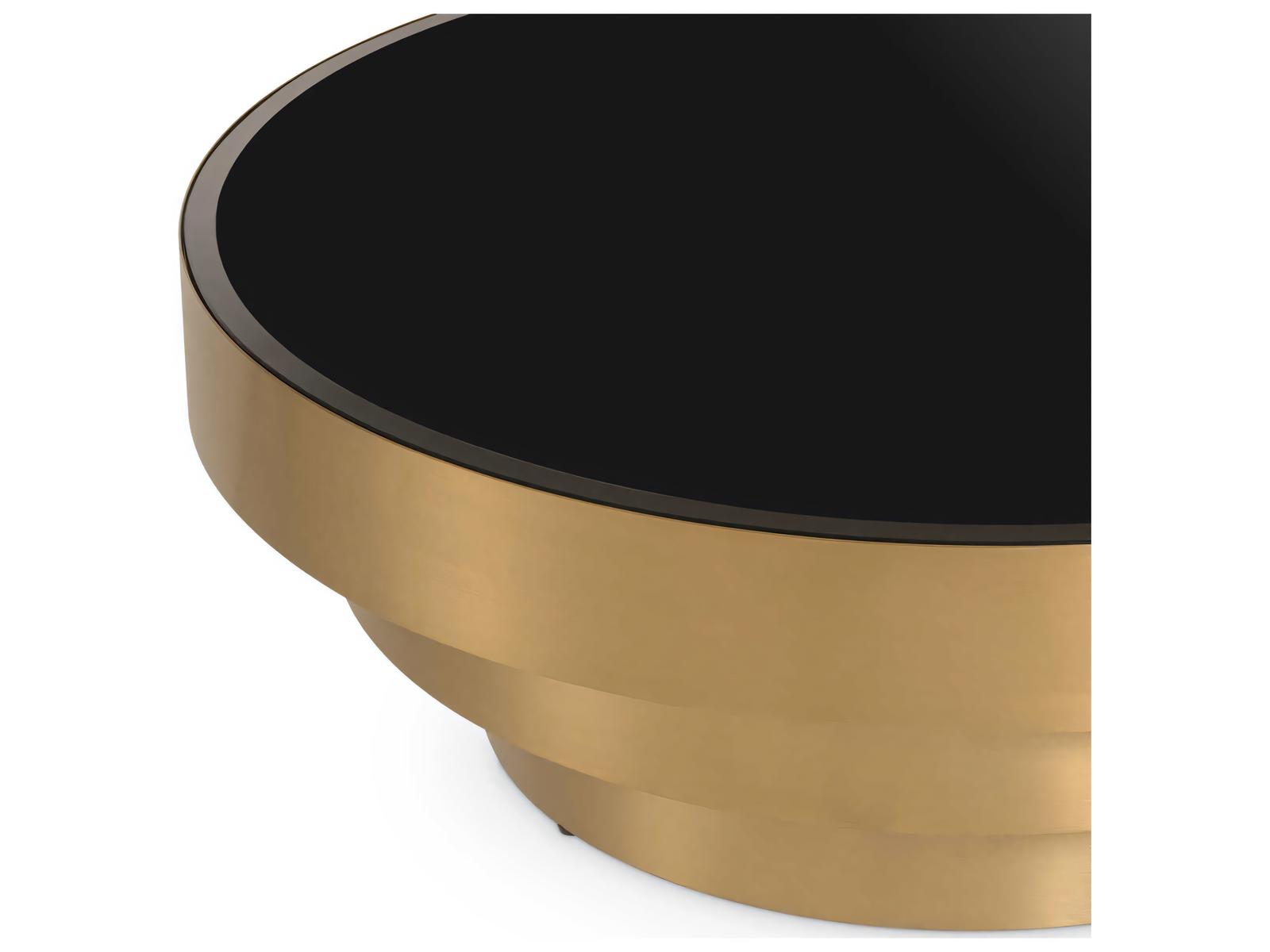 Sinclair Round Coffee Table with Black Bevelled Glass and Brushed Brass