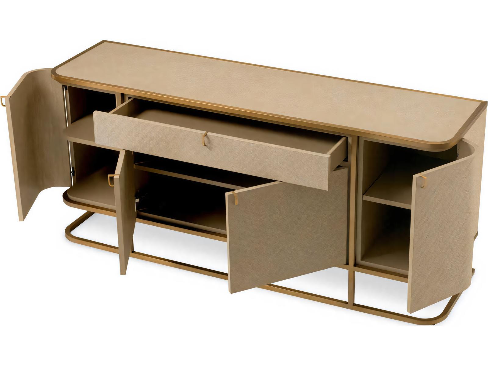 Napa Valley Woven Washed Oak Veneer Dresser with Brushed Brass Frame