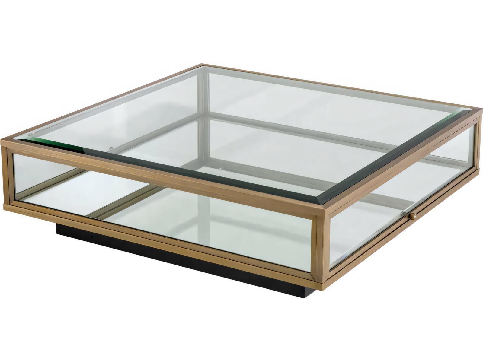 Ryan Square Coffee Table in Brushed Brass with Clear Glass