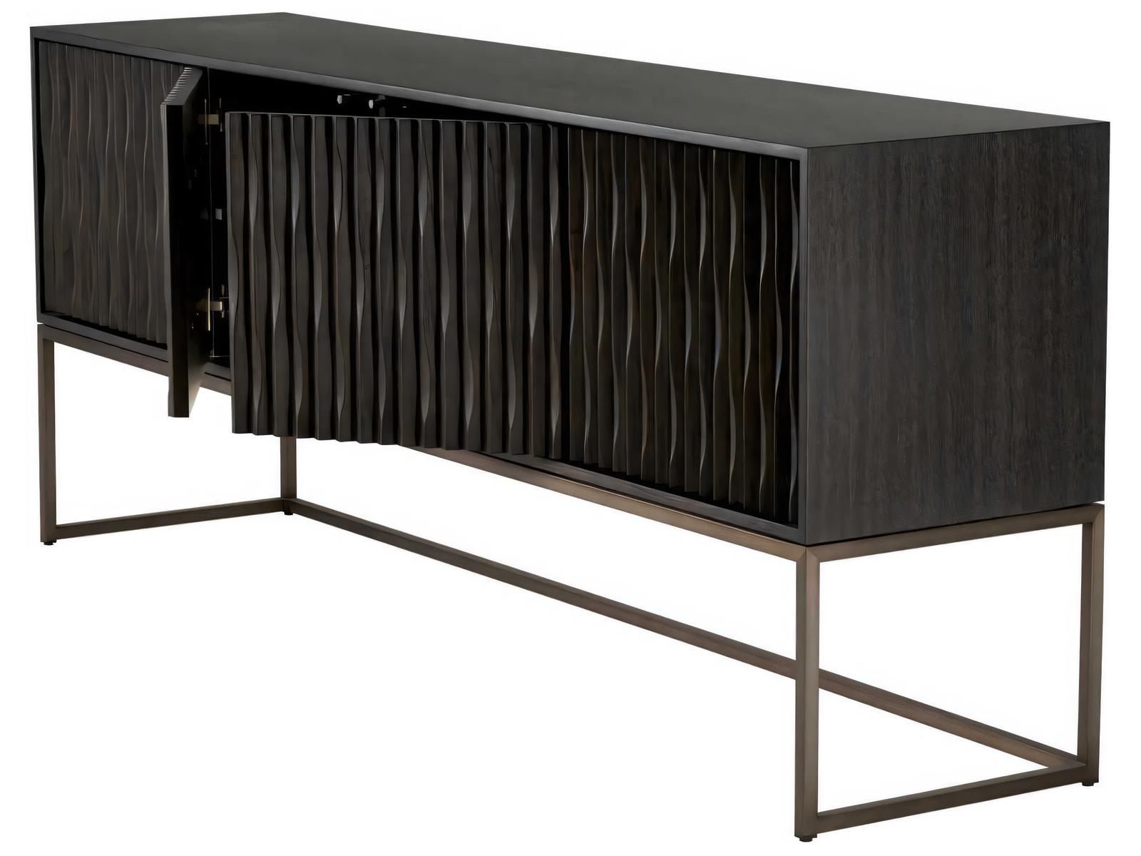 Brayden 4-Door Charcoal Grey Oak Veneer Dresser with Bronze Frame