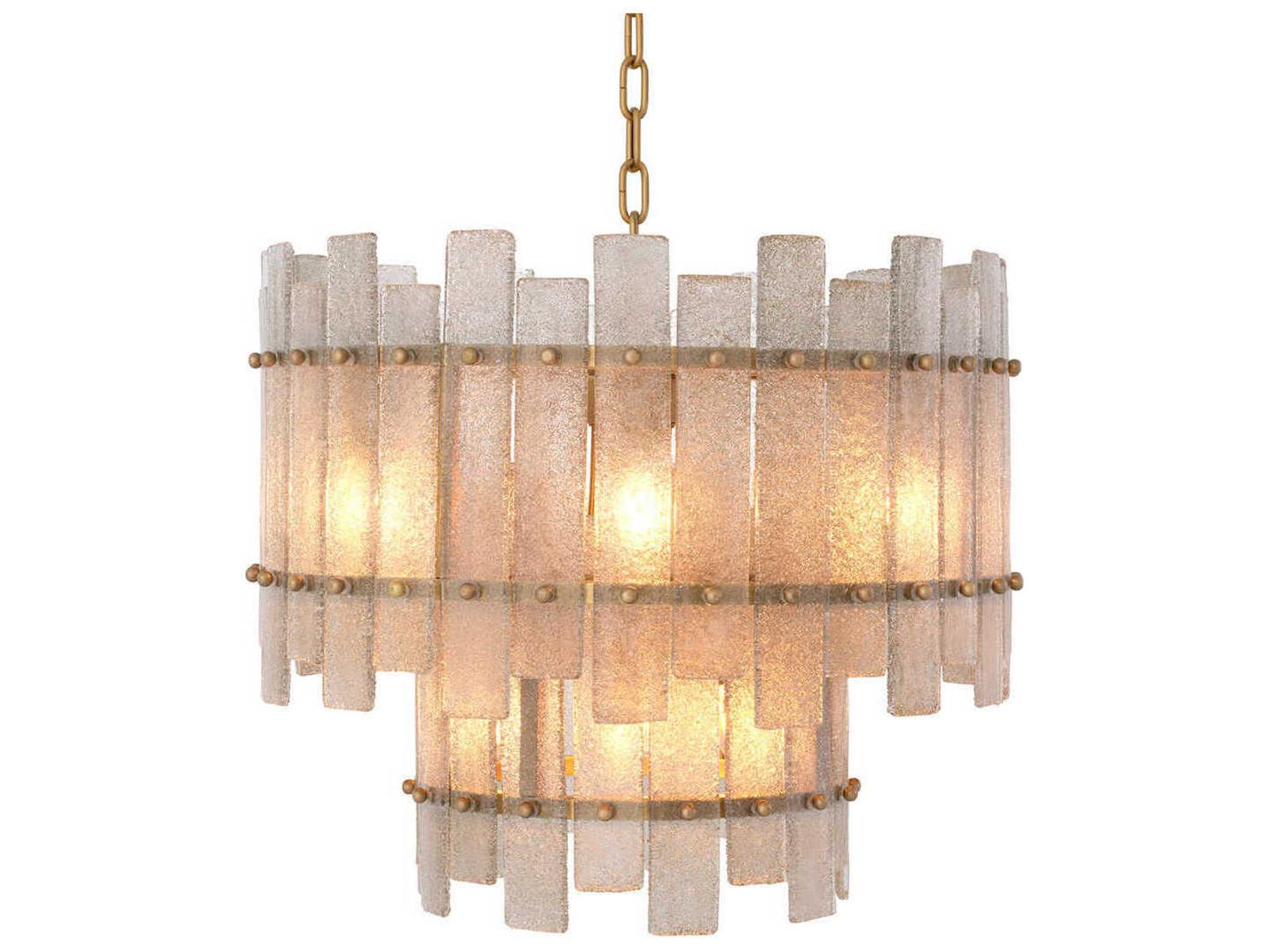 Eichholtz Caprera 10-Light Chandelier in Antique Brass with Hand-Blown Glass