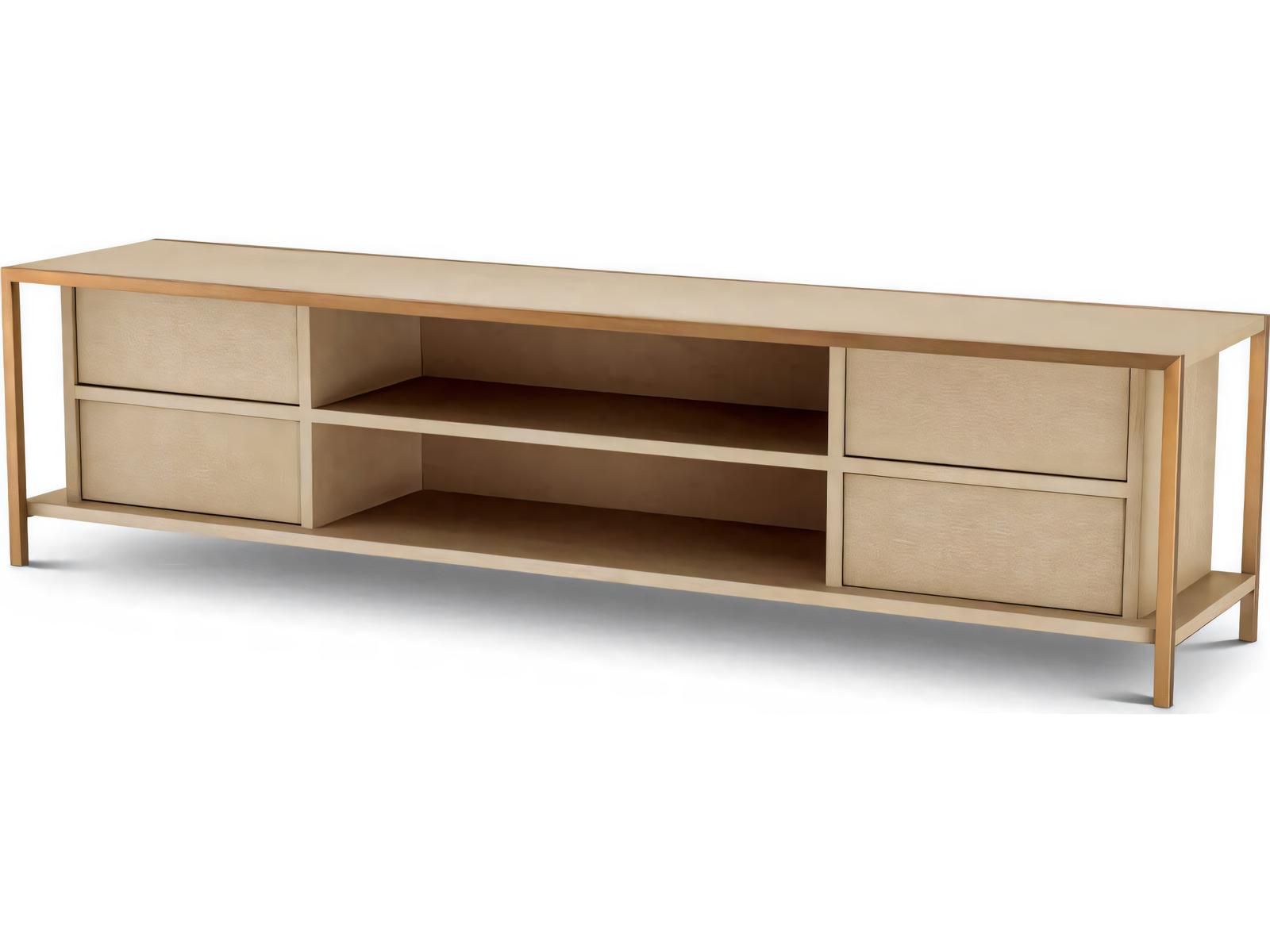 Wilmot Washed Oak Veneer and Brushed Brass TV Cabinet