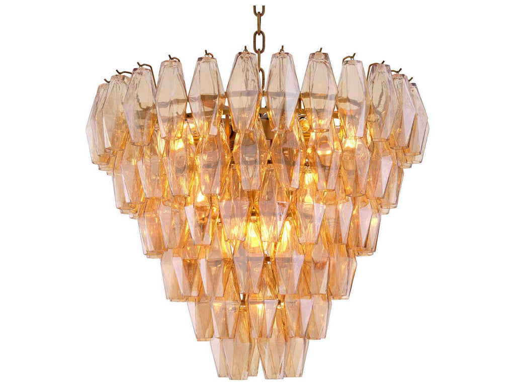 Eichholtz Benini 17-Light Amber Glass Chandelier in Antique Brass
