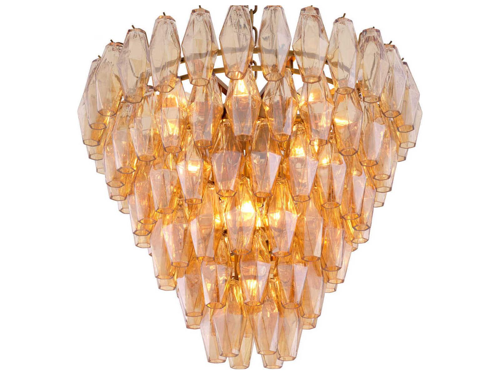 Eichholtz Benini 17-Light Amber Glass Chandelier in Antique Brass