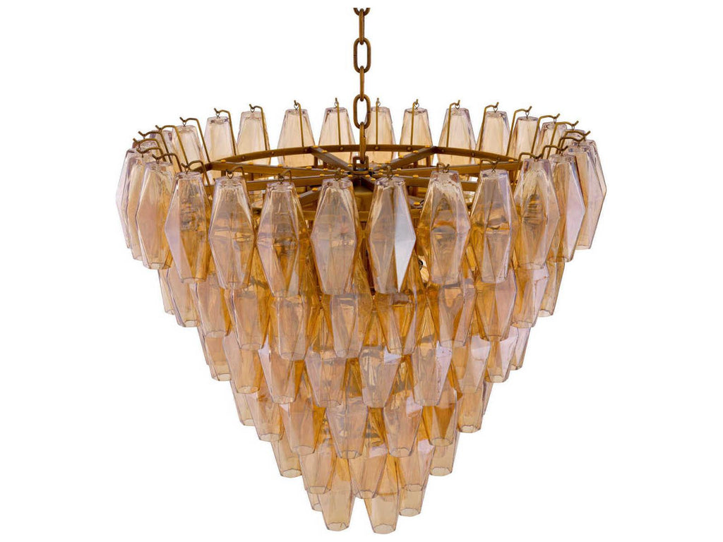 Eichholtz Benini 17-Light Amber Glass Chandelier in Antique Brass
