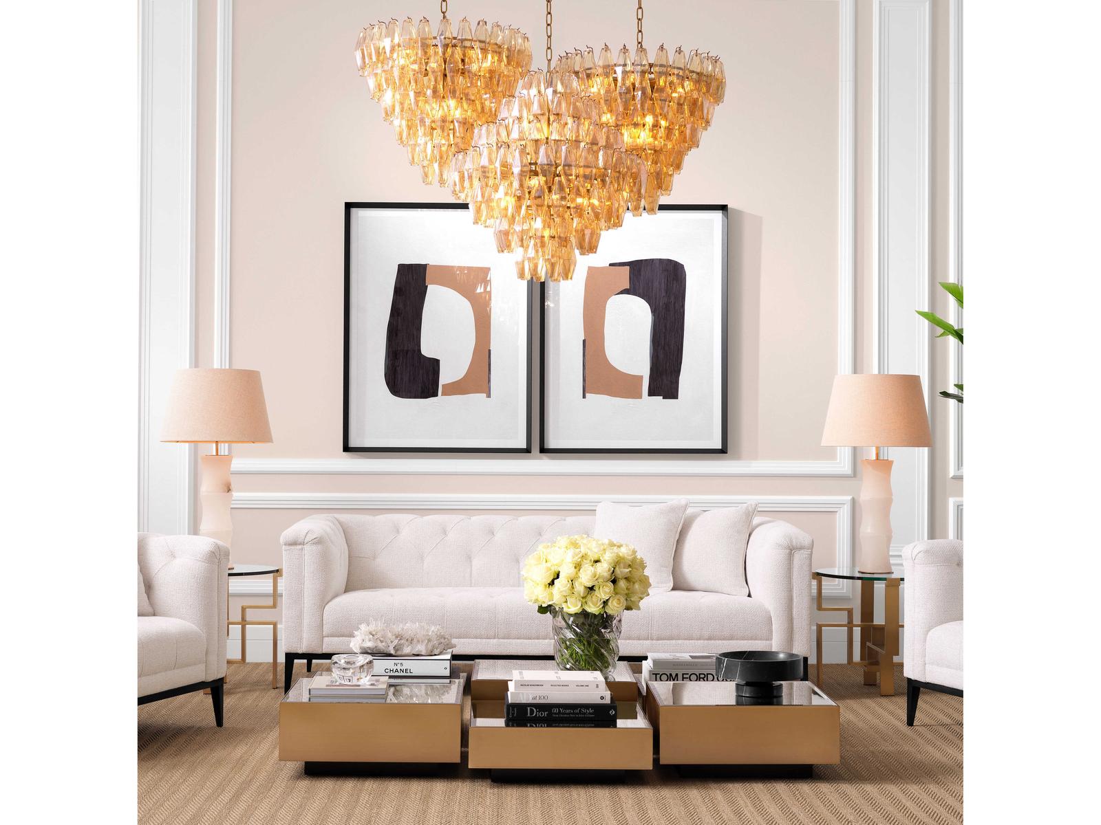 Eichholtz Benini L 17-Light Chandelier in Antique Brass with Amber Glass
