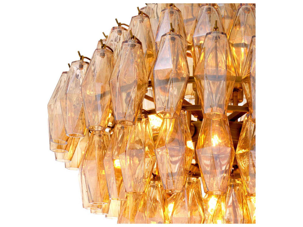 Eichholtz Benini L 17-Light Chandelier in Antique Brass with Amber Glass