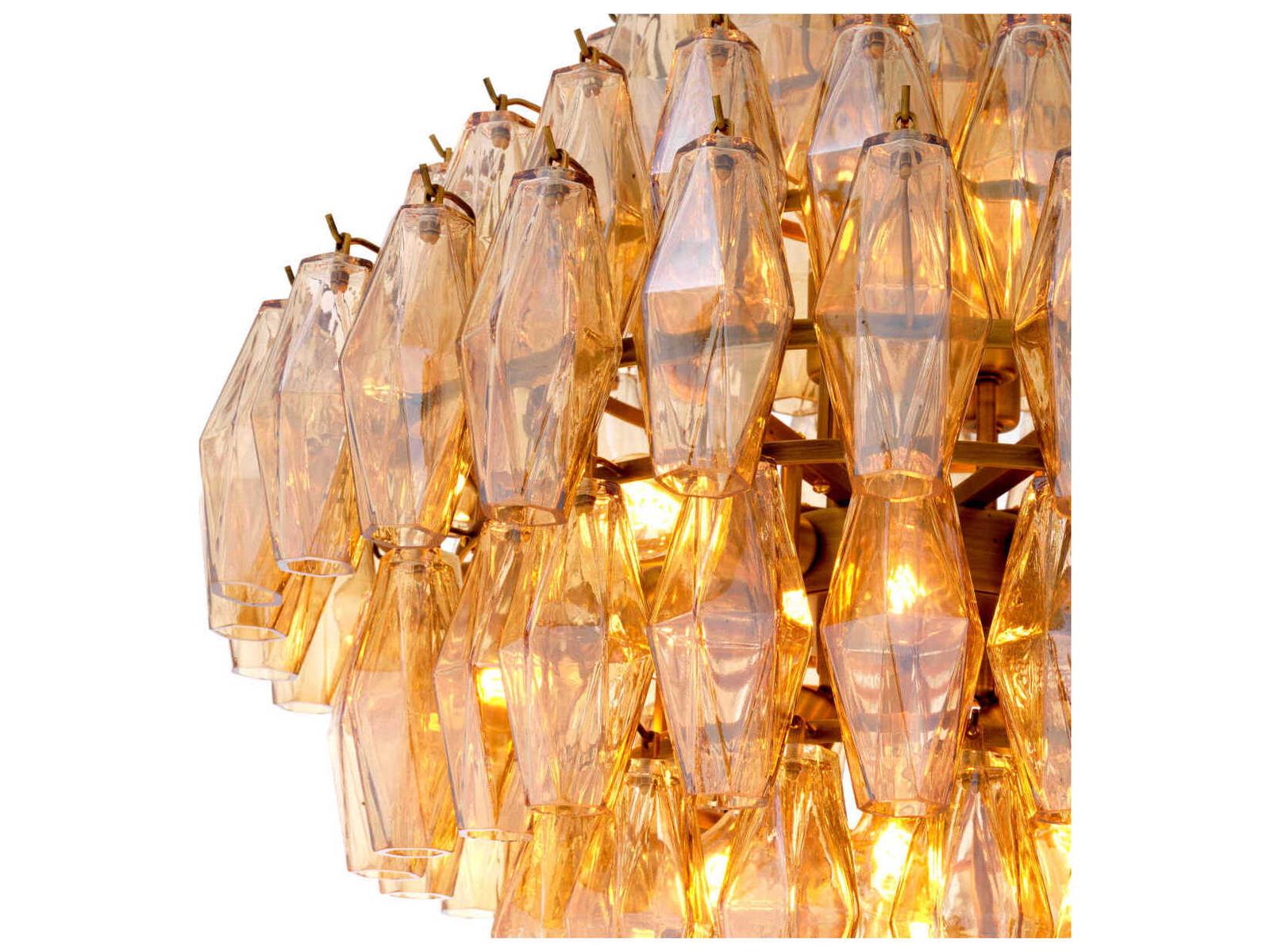 Eichholtz Benini L 17-Light Chandelier in Antique Brass with Amber Glass