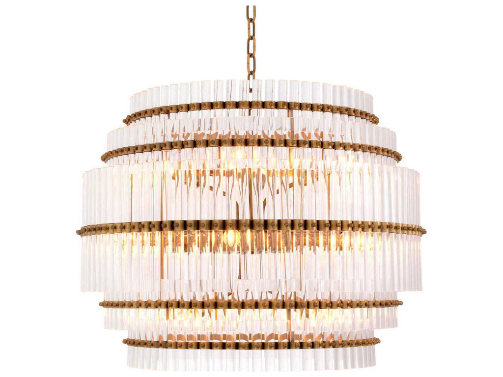 Eichholtz Scottsdale 14-Light Chandelier in Antique Brass and Clear Glass