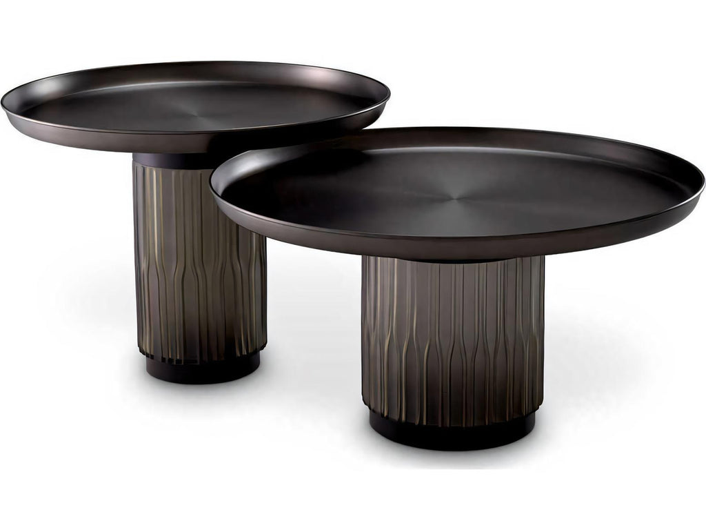 Zachary Round Nesting Coffee Table Set of 2 in Gunmetal and Frosted Glass