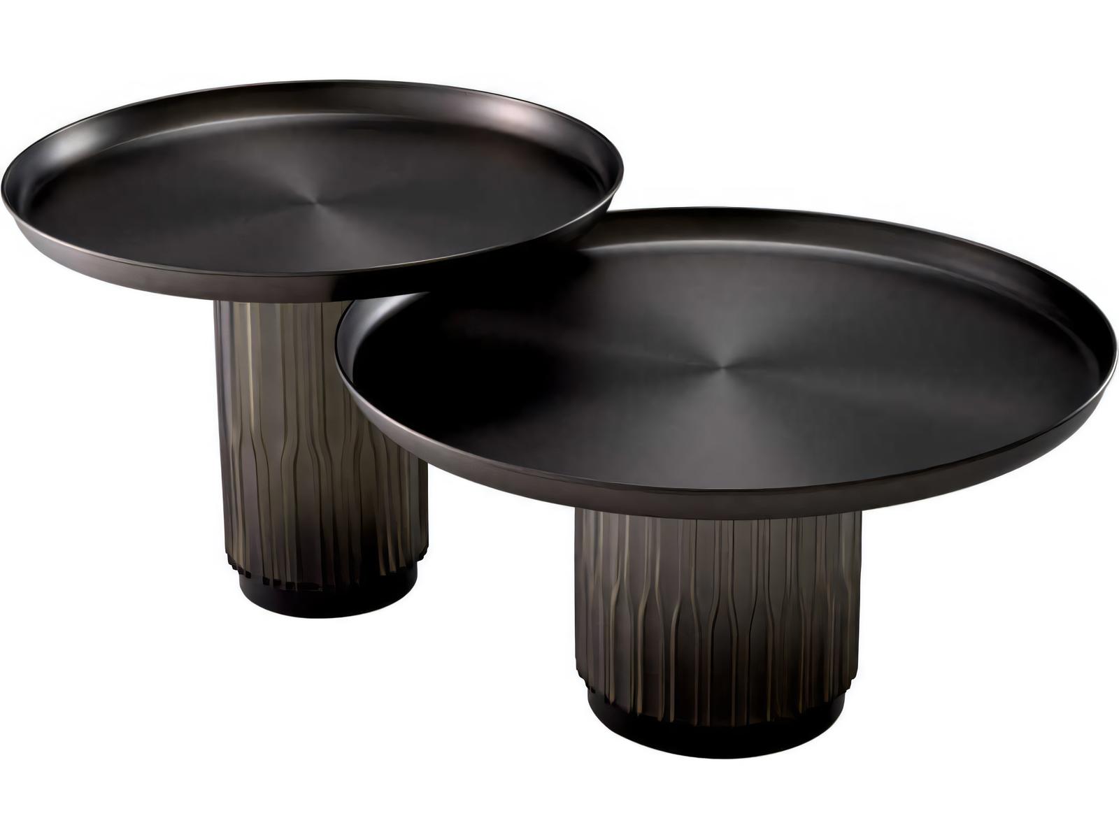 Zachary Round Nesting Coffee Table Set of 2 in Gunmetal and Frosted Glass