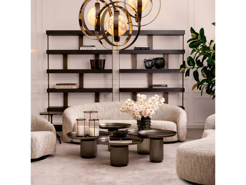 Zachary Round Nesting Coffee Table Set of 2 in Gunmetal and Frosted Glass