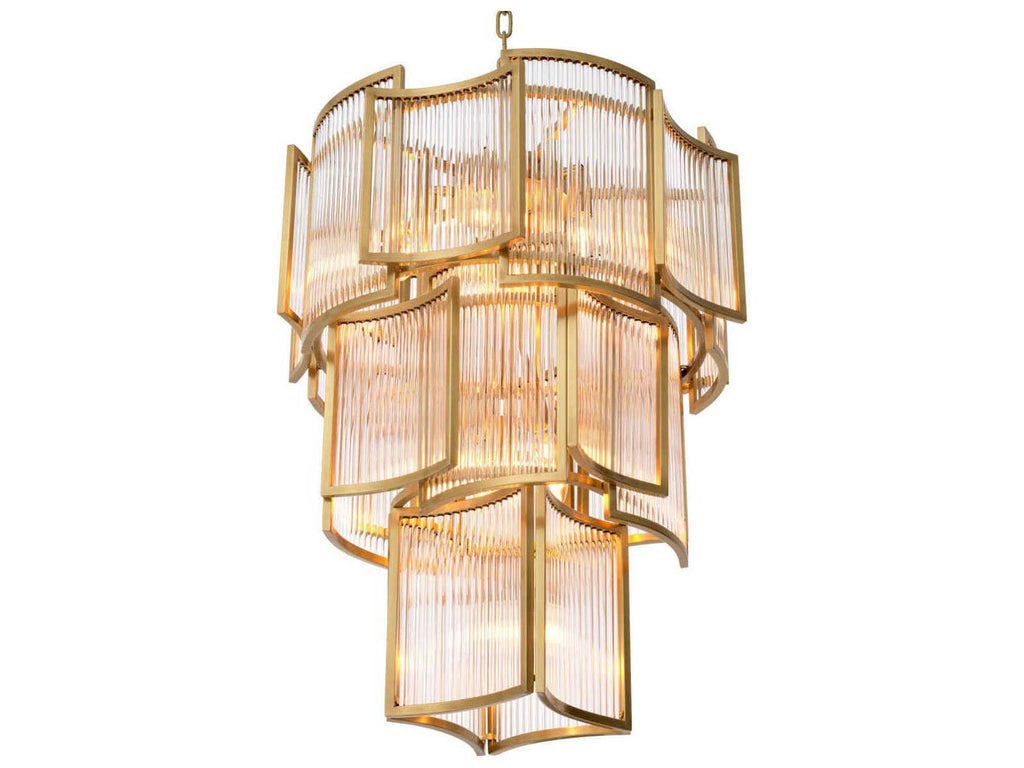 Eichholtz Jet Set 10-Light Art Deco Chandelier in Antique Brass with Clear Glass