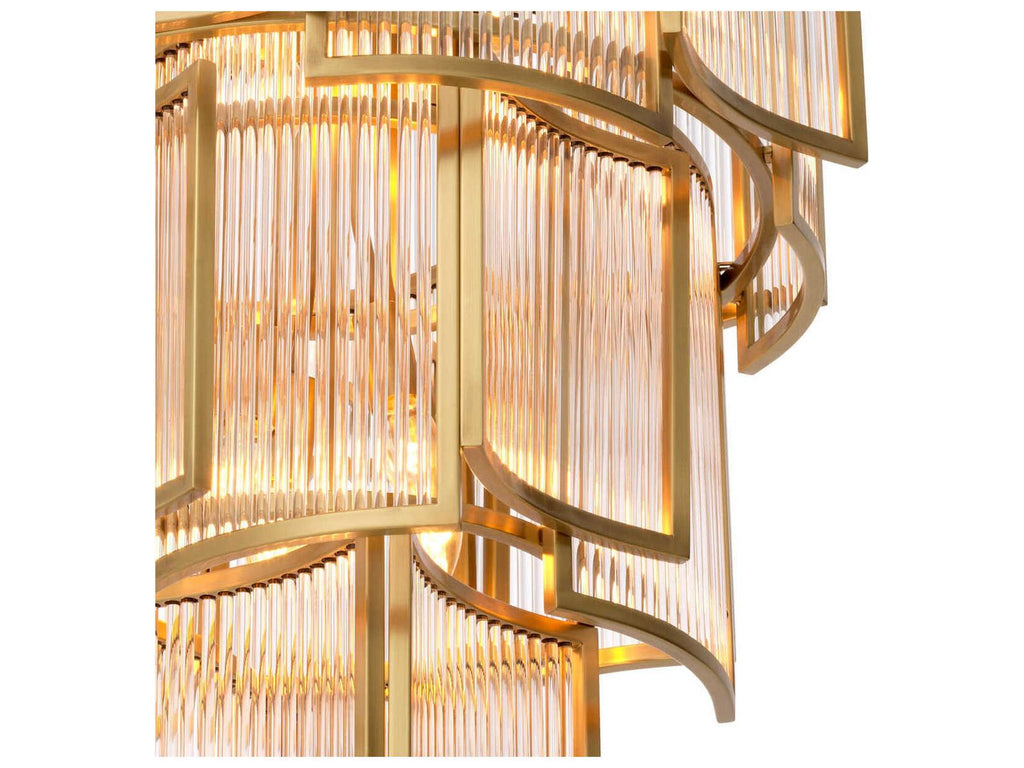Eichholtz Jet Set 10-Light Art Deco Chandelier in Antique Brass with Clear Glass