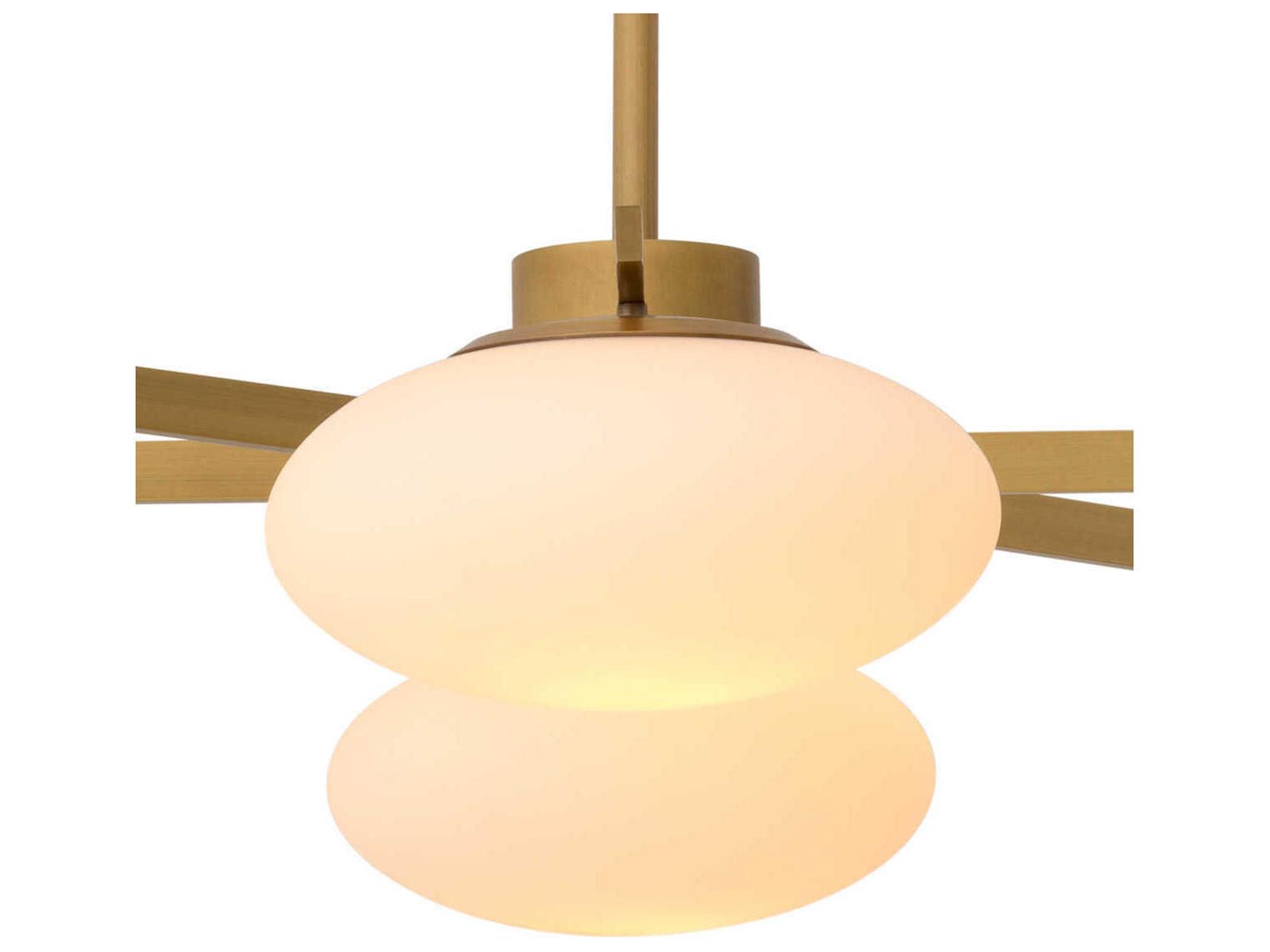 Eichholtz Evergreen Large 6-Light Chandelier in Antique Brass with White Glass
