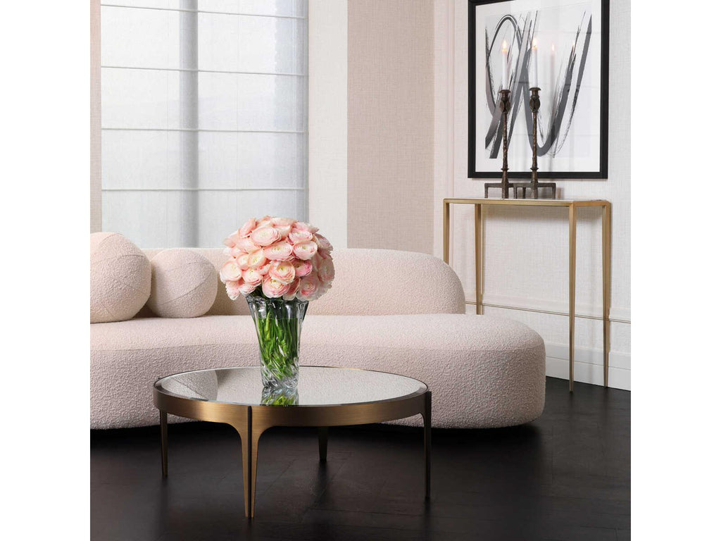 Artemisa Small Round Coffee Table in Brushed Brass and Bronze with Mirror Glass