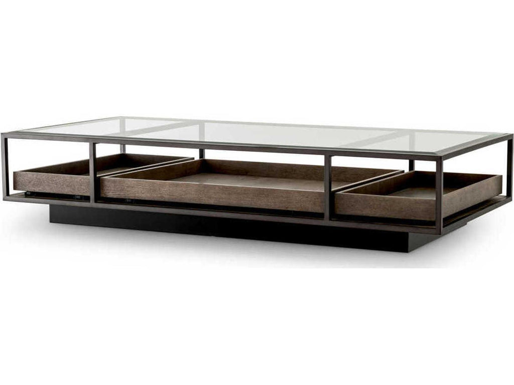 Roxton Rectangle Coffee Table in Bronze Finish with Clear Glass Top