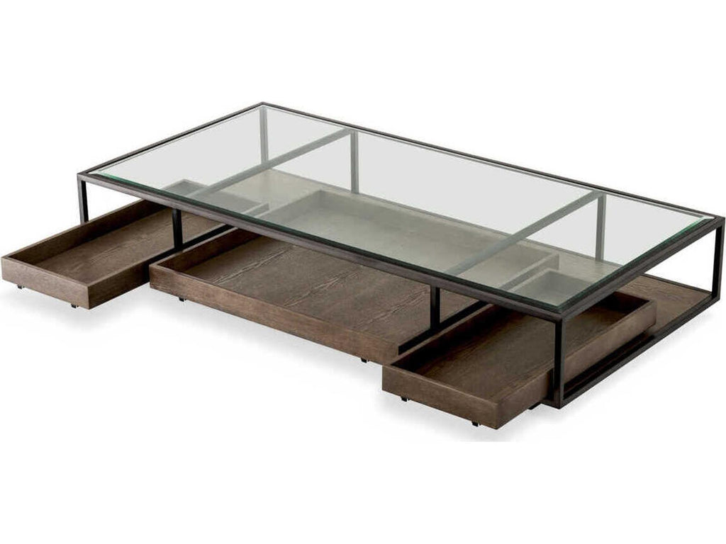 Roxton Rectangle Coffee Table in Bronze Finish with Clear Glass Top