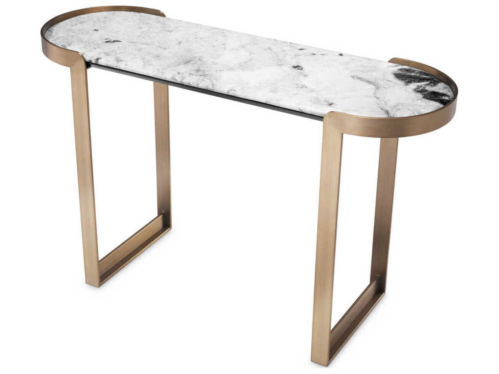 Fabio Rectangle Console Table in Brushed Brass and Barcelona Marble