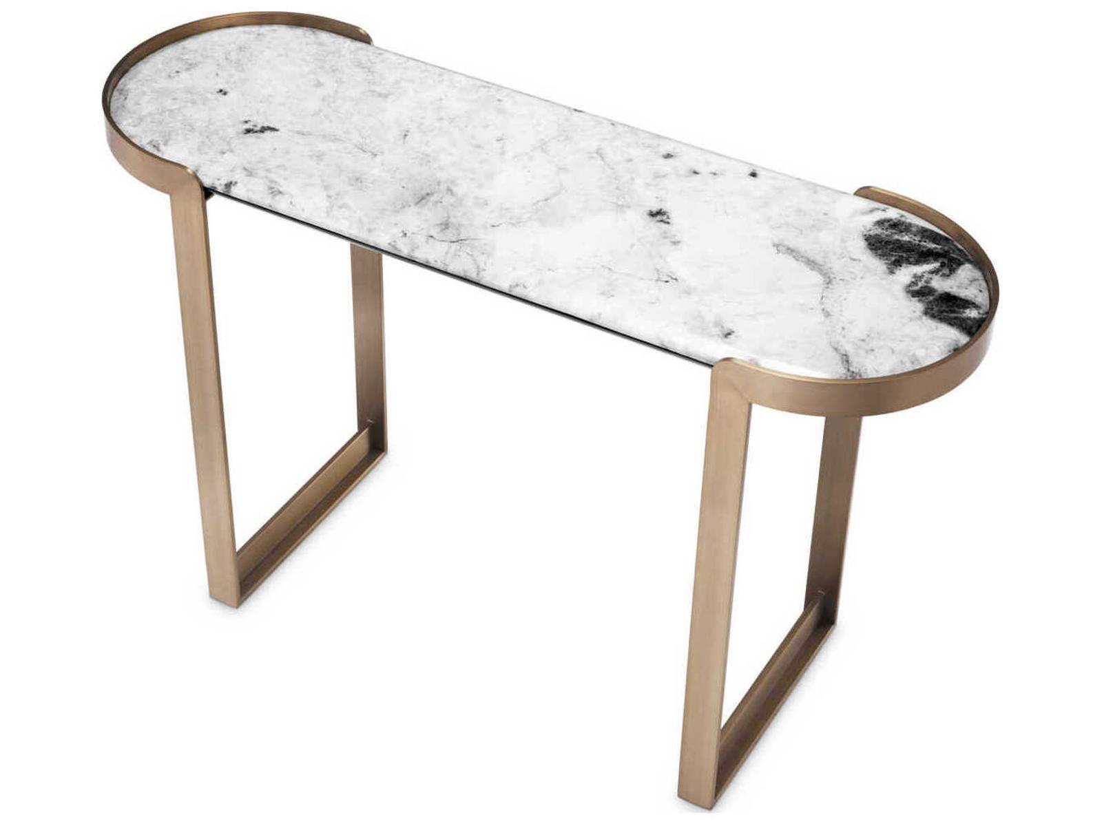 Fabio Rectangle Console Table in Brushed Brass and Barcelona Marble